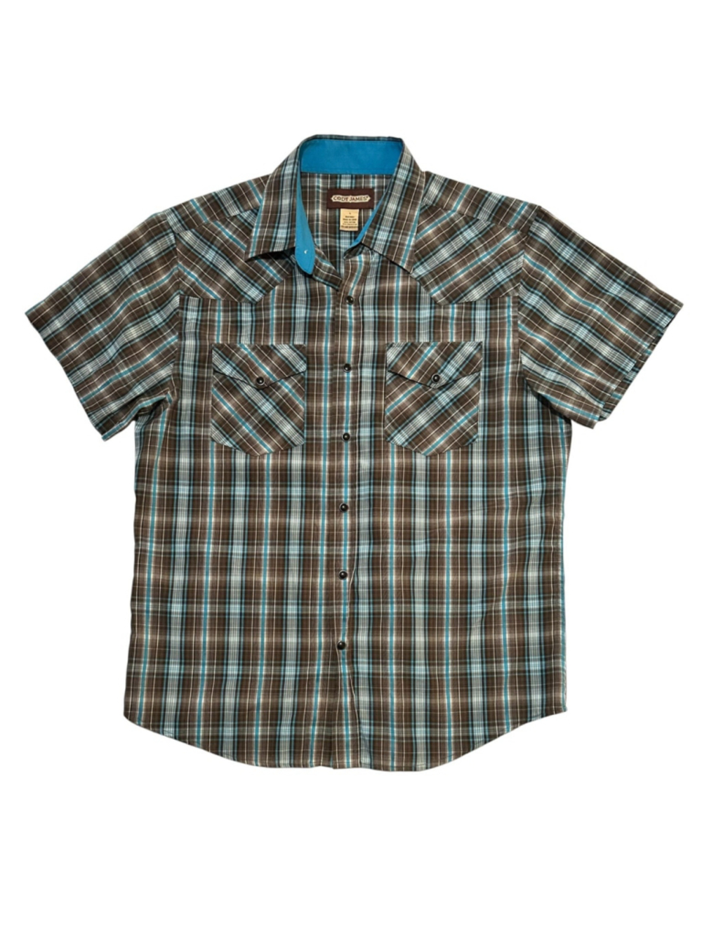 Cody James Western Snap Button Plaid Shirt Boys Large Short Sleeves Collar